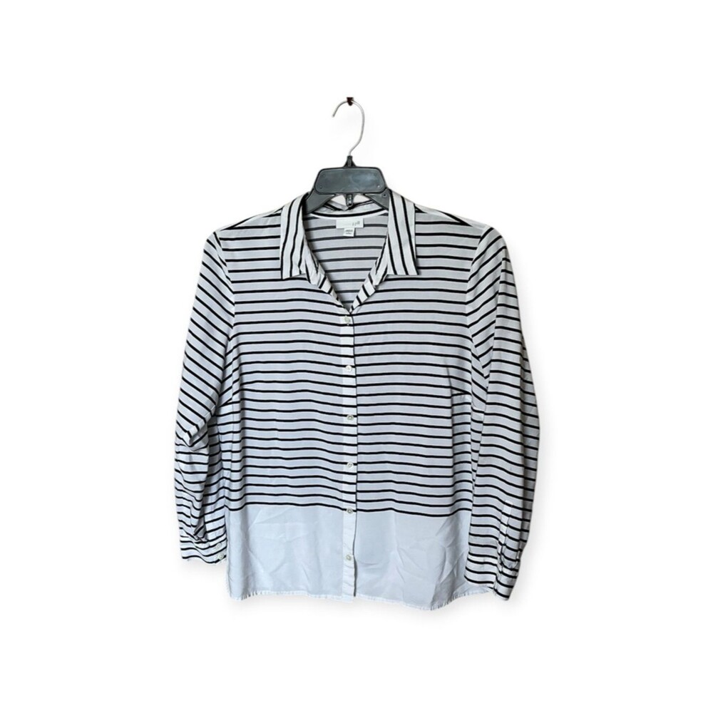 J. Jill Black and White Horizontal Striped Button Down Long Sleeve Shirt Size LP